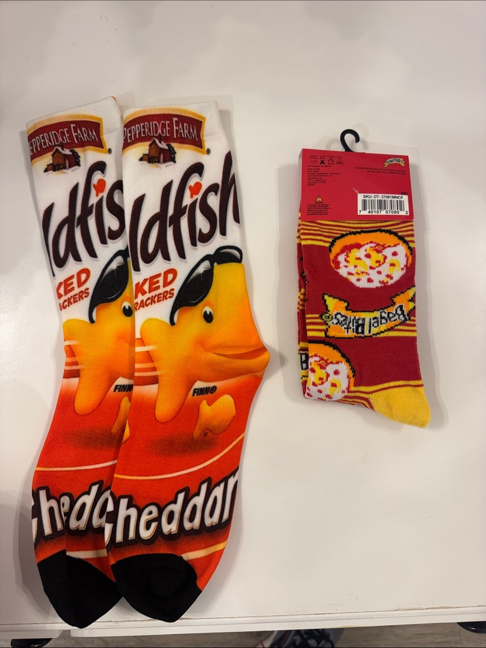 Bagel Bites & Goldfish Novelty Crew Socks - men’s size 6-12 (can be unisex)